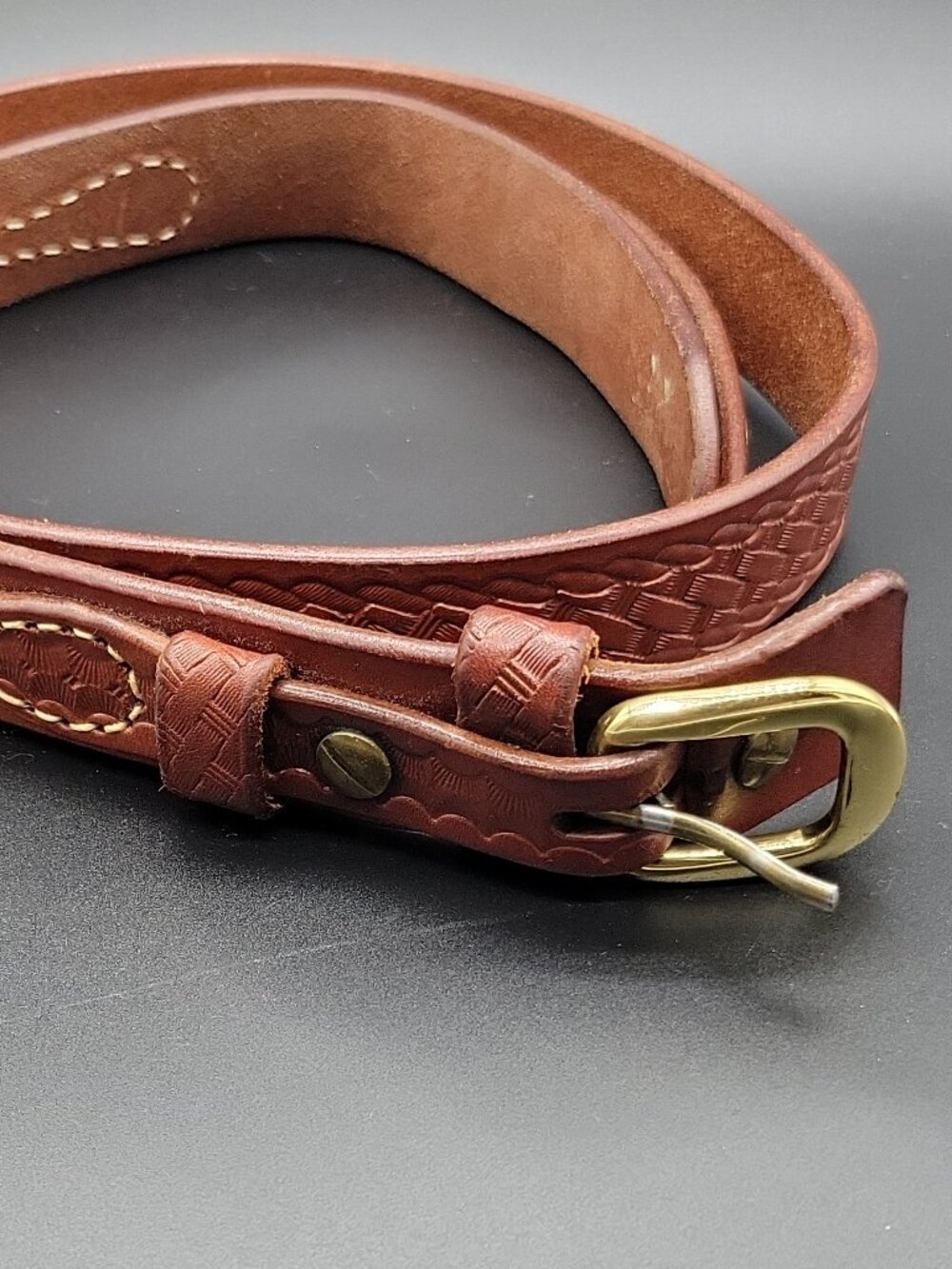 Men's Brown Leather Braided Western Belt Adjustable Buckle 42 1"